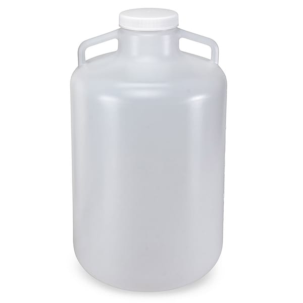 Globe Scientific Carboys, Round with Handles, Wide Mouth, LDPE, White PP Screwcap, 20 Liter, Molded Graduations 7260020 - main
